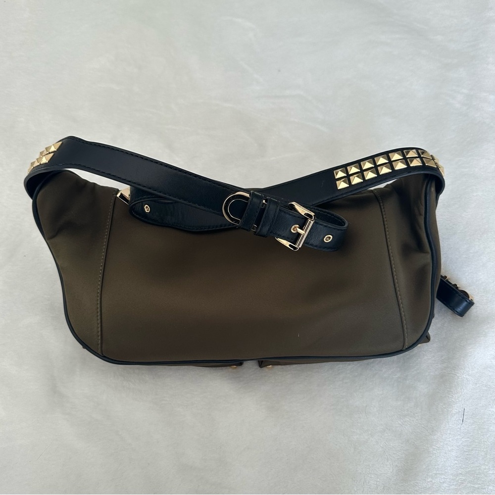 Michael Kors Olivia Large Studded Satin Belt Bag Crossbody in Olive Green - Picture 7 of 14